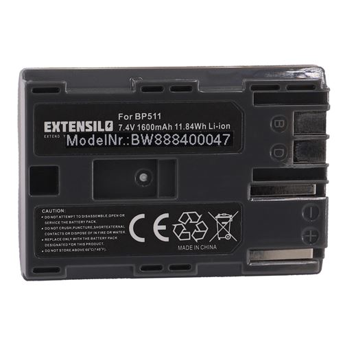 EXTENSILO Batterie compatible avec Canon EOS 50D, D10, 300D, 1D, 5D, 10D, 20D, 30D, 40D appareil photo, reflex numérique (1600mAh, 7,4V, Li-ion)