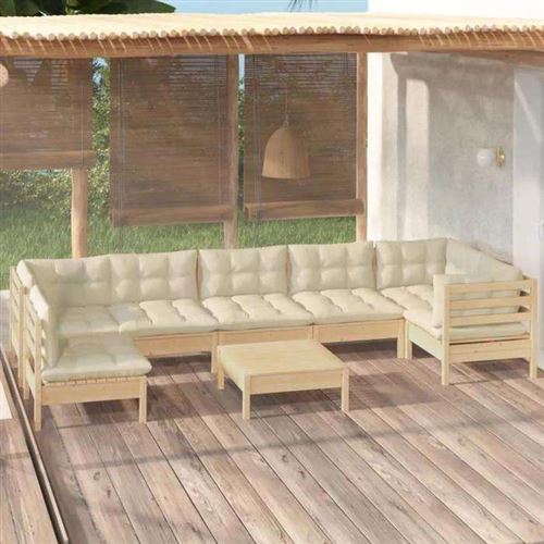 vidaXL - Salon de jardin - 8 personnes - Bois - Beige - Image 2
