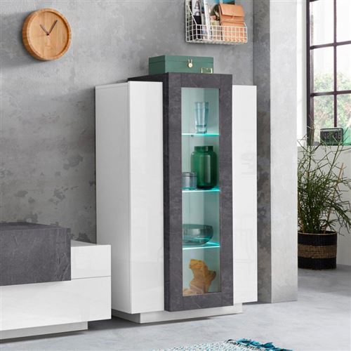 Vitrine Salon Design Ardoise Blanc Brillant Corona