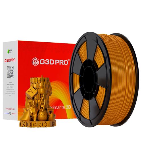 G3D PRO® Filament PLA SILK GLOSSY Or pour imprimante 3D, 1,75 mm, Bobine de 1 Kg, Précision dimensionnelle ± 0.03mm Or nacré - RAL 1036