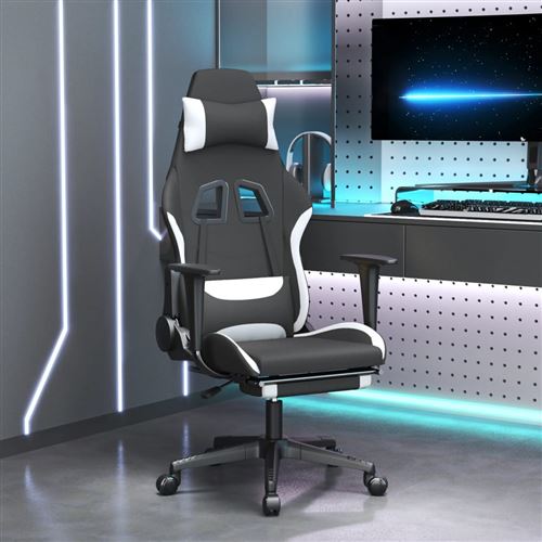  Vidaxl chaise de jeu de massage avec repose-pied noir et blanc tissu