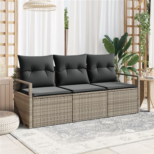 Non Communiqué Gris Canapé De Jardin 3 Pièces Avec Coussins Poly Rattan, Canapé De Jardin 2 Places Avec Rangement & Coussins Poly Rattan