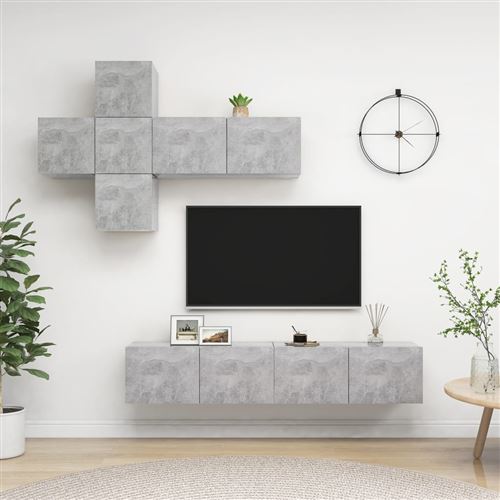 VIDAXL - Ensemble de meuble TV - 7 pièces - Gris béton - Image 2