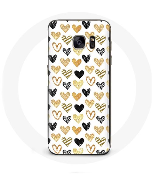 Coque pour Samsung Galaxy S6 edge Fond de texture abstraite coeurs noir jaune et gris Maniacase