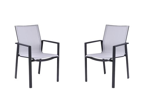 Lot de 2 fauteuils de jardin empilables en aluminium et textilène - Gris clair et noir - VALERA de MYLIA