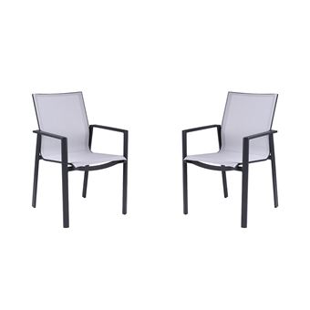 Lot de 2 fauteuils de jardin empilables en aluminium et textilène - Gris clair et noir - VALERA de MYLIA - 1