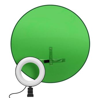 Fond vert et Ring Light 3 niveaux de luminosité Fixation ruban scratch Bigben