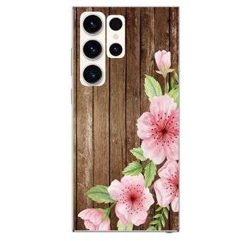 Coque Taperso pour Galaxy S22 ULTRA avec motif bois avec fleur rose - 1