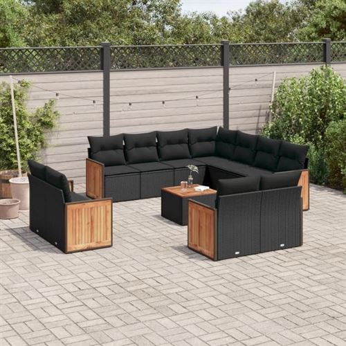 VIDAXL  Salon De Jardin 12 Pcs Avec Coussins Noir R&eacute;sine Tress&eacute;e