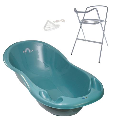 Baignoire b&eacute;b&eacute; thermom&egrave;tre vert viride m&eacute;t&eacute;o 102 cm + pied + tuyau