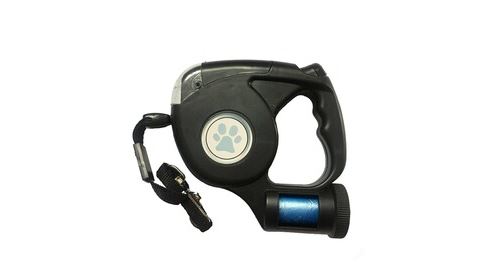 Meilleurs prix pour Corde de traction noir automatique lampe de poche led 3 en 1 et 4. 5m extensible rétractable laisse avec sacs à ordures pour chien