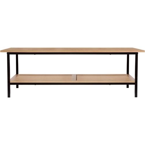 Table basse rectangulaire - Rotin et métal noir - Style ethnique - 120 x 60 cm - RUSSEL