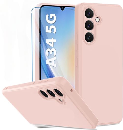 Coque Pour Samsung Galaxy A35 5G Silicone Rose + Verre Trempe Little Boutik©
