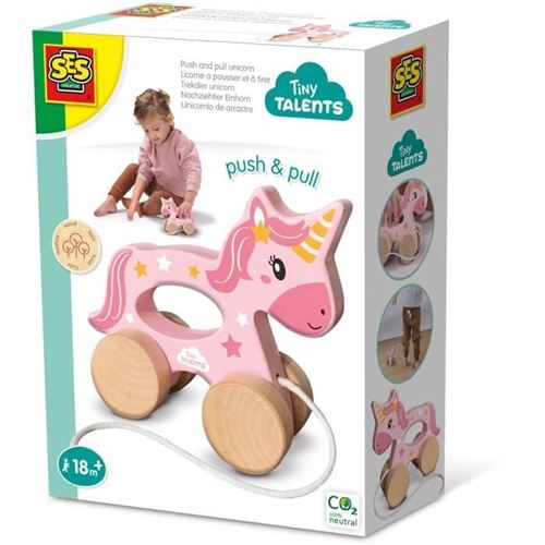 Non Communiqué Rose Licorne En Bois 2 En 1 - A Pousser Et A Tirer