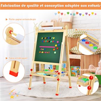 Chevalet Double Face Enfants Arkmiido - Tableau Blanc & Noir, Rouleau Papier, Accessoires | Bois Pin, 110cm | Dès 3 Ans
