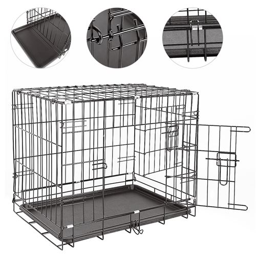 Cage pour chiens B.LIVEM® pliable transport avec 2 portes Noir 61*46*48cm