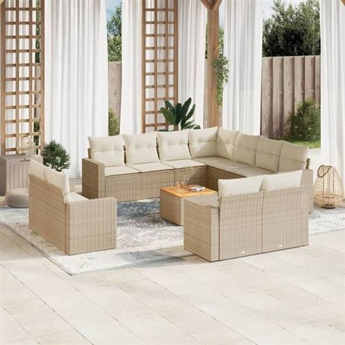 Non Communiqué Beige Vidaxl Salon De Jardin Avec Coussins 12 Pcs, Canapés De Terrasse, Ensemble De Meubles De Patio, Mobilier D'extérieur, 3224385