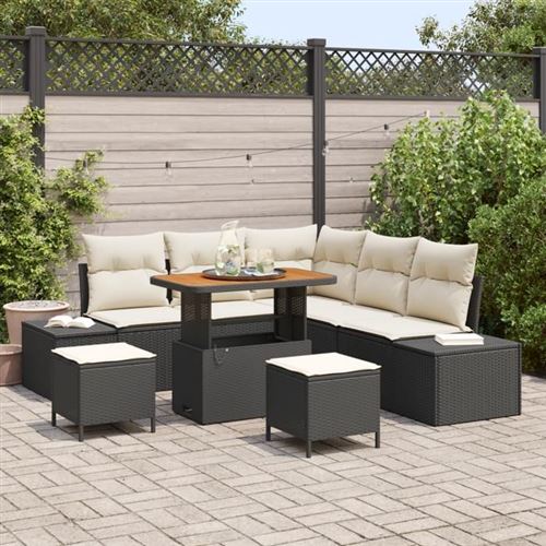 Vidaxl Noir Ensemble De Canapé De Jardin 8 Pc Poly Rotin - Image 2