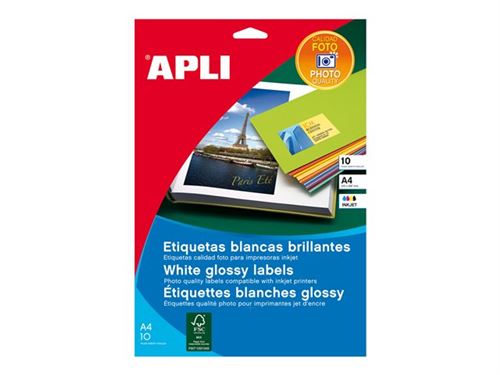 APLI PAPER - Polyester - brillant - adhésif permanent - blanc - 199.6 x 289.1 mm 10 étiquette(s) (10 feuille(s) x 1) étiquettes photo
