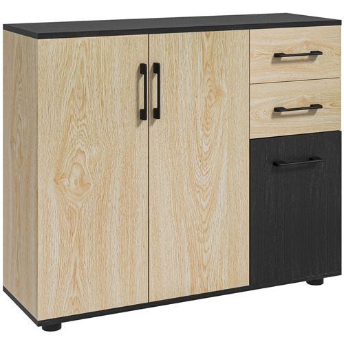 HOMCOM Aparador para salón, mueble de almacenaje con 3 puertas, 2 cajones y estante ajustable, estilo moderno, aparador para comedor, cui