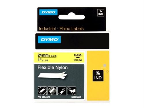 DYMO RhinoPRO Flexible Nylon - Nylon - noir sur jaune - Roll (2.4 cm x 3.5 m) 1 cassette(s) ruban flexible - pour Rhino 4200, 6000; RhinoPRO 6000, 6500