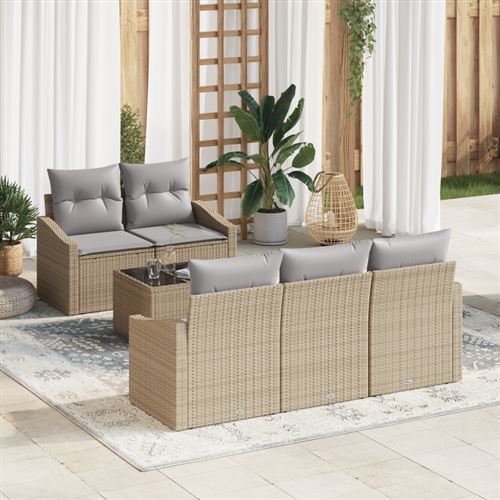 Non Communiqué Beige Ensemble De Canapés De Jardin 6 Pièces Avec Coussins Poly Rotin