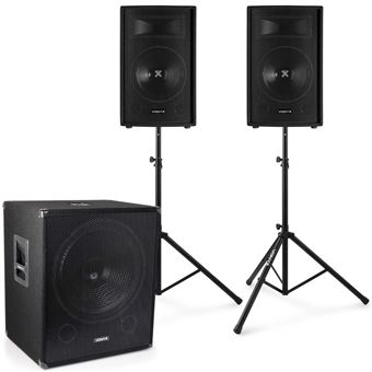 Vonyx Set complet 2.1 - 2x Enceintes avec caisson de basse, pieds et câble inclus, puissance 1600W - 1