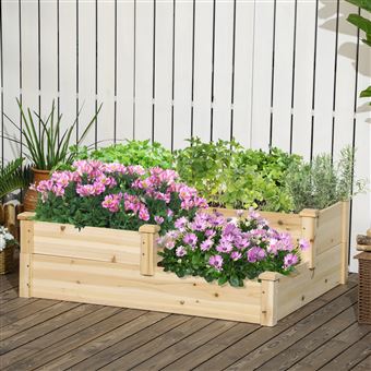 Carré Potager 3 Niveaux Relaxdays - Jardinière En Escalier En Sapin Naturel 122x122x46 Cm - Idéal Terrasse Et Jardin