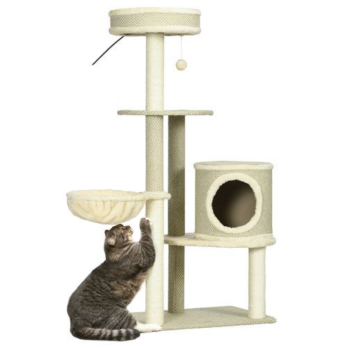 Meilleurs prix pour Arbre à chat style cosy chic griffoirs sisal naturel niche plateformes hamac jeu boule peluche courte aspect lin tressé beige