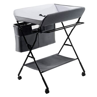 Table à Langer Pliante Avec Roues Et Freins – Hauteur Réglable, Panier Rangement, Ceinture Sécurité