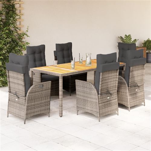Vidaxl Gris Ensemble À Manger De Jardin 7 Pcs Rotin - Image 3