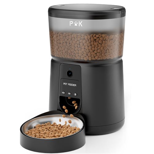 Comparer les prix de PUPPY KITTY 4L Distributeur Croquettes Chat avec Caméra 1080P, 2.4G WiFi avec APP Vidéo Audio Vision, Bol en Acier Inoxydable, Noir