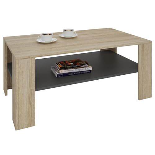 Table basse LORIENT, en m&eacute;lamin&eacute; d&eacute;cor ch&ecirc;ne sonoma et gris mat 