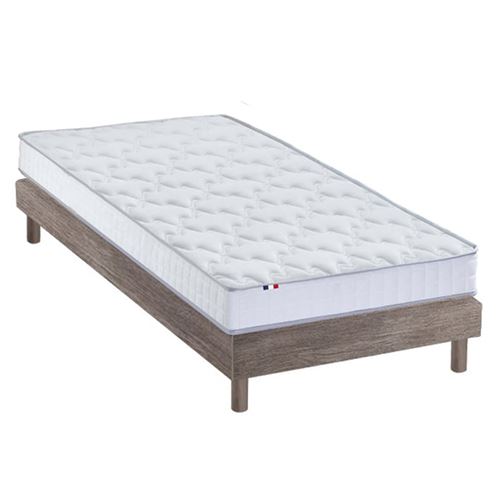 Ensemble Matelas Mousse + Latex+Sommier en Kit Ch&ecirc;ne gris 90x190