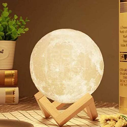KAS FACTORY Lampe Lune Multicolore USB sur Support en Bois