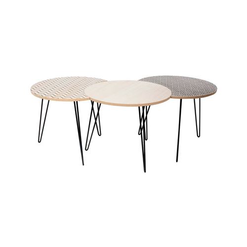 Trio de Tables Gigognes - Beige et Noire - H. 36cm