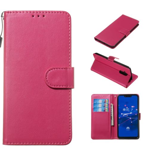 Etui en PU couleur unie avec porte-cartes rose pour votre Huawei Mate 20 Lite