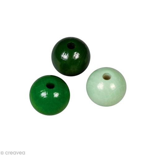 Perle en bois couleur 6 mm - Assortiment Vert x 115