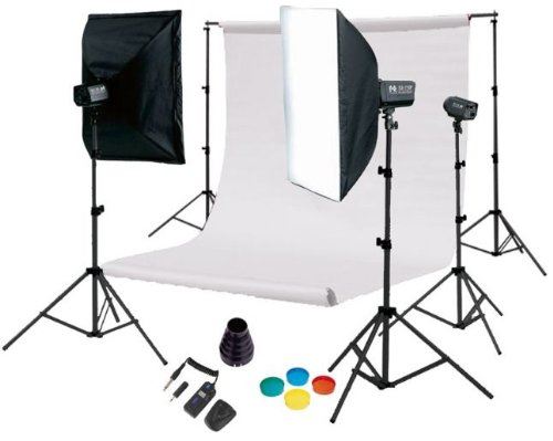 Falcon Eyes Kit 3 Flash Studio Ssk-3150d 150ws + Fonds De Studio + Trépieds + Accessoires