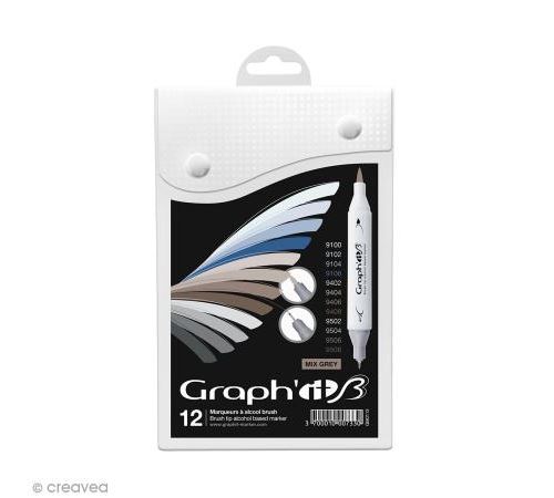 Set de 12 marqueurs graph'it brush mix greys - graph it
