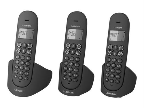 Logicom Luna 355T - Téléphone sans fil - système de répondeur avec ID d'appelant - DECT\GAP - noir + 2 combinés supplémentaires État correct - Logicom reconditionné disponible sur Fnac