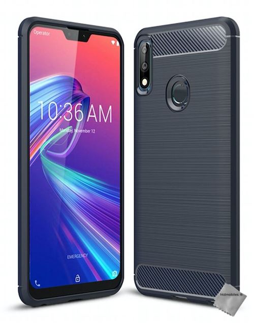Housse etui coque silicone gel carbone pour Asus Zenfone Max Pro M2 ZB631KL + film ecran - BLEU FONCE - htdmobiles