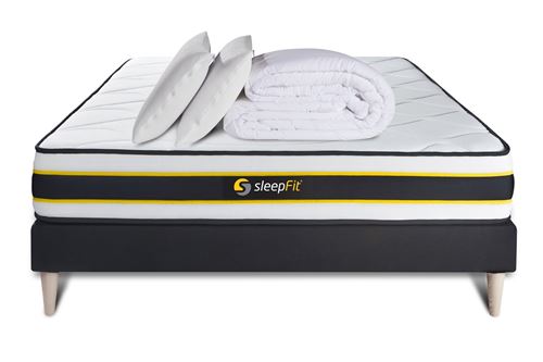 Sleepfit Noir Pack Matelas Flexy 140X200 + Sommier + Couette + 2 Oreillers