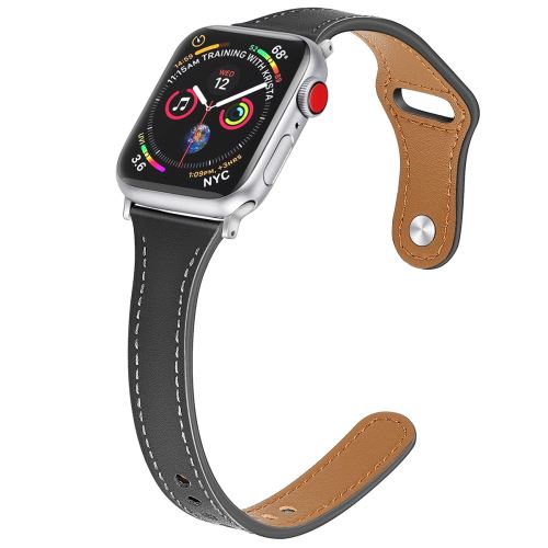 Bracelet en cuir véritable noir pour votre Apple Watch Series 4 44mm/Watch Series 1/2/3 42mm