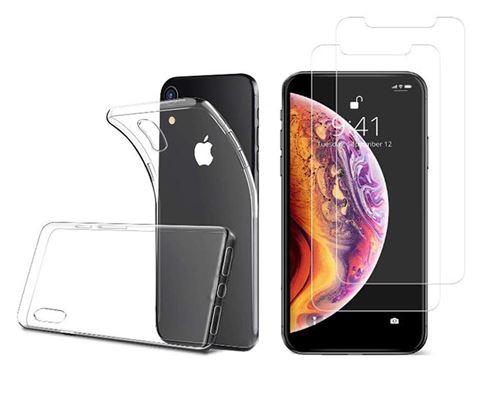 iPhone XS Max 6.5'' (Pack 2 en 1) Coque Gel Souple incassable résistant Antichoc + 2 Films Protections écran en Verre trempé Transparent