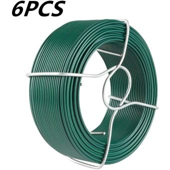 Amagabeli Fil D'Acier Plastifié 6x50m - Diamètre 1,35mm - Pour Jardin, Plantes, Bricolage - Vert