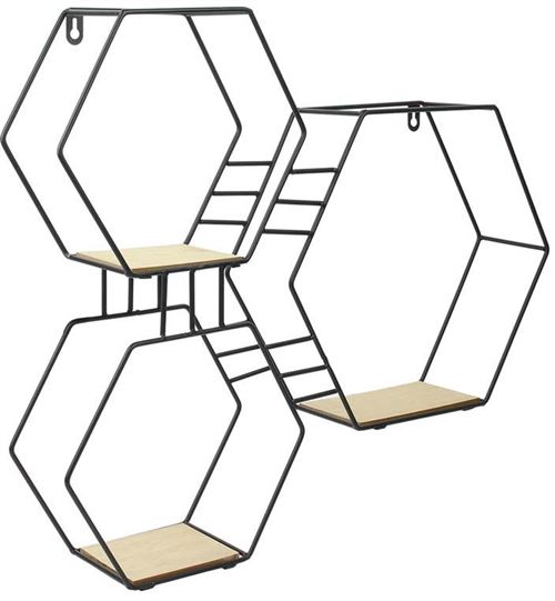 The Home Deco Factory - Etagère 3 en 1 hexagonale en bois et métal