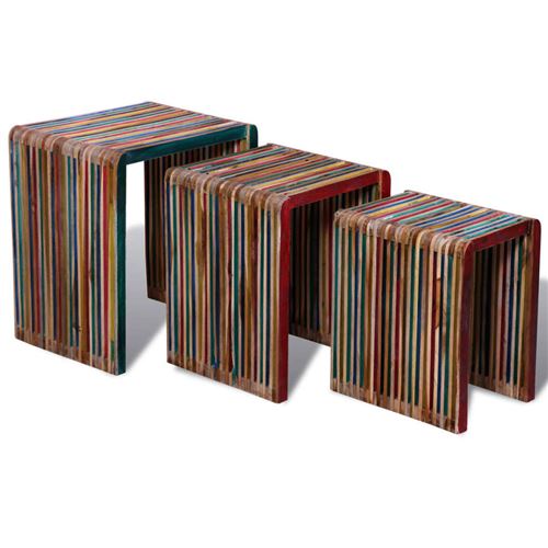 Set de 3 tables gigognes colorées en teck recyclé