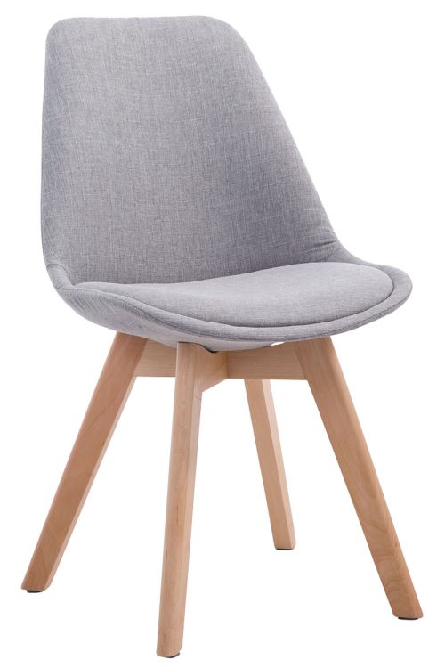 Chaise de Salle à manger Borneo V2 en Tissu - Style scandinave - Chaise Visiteur avec Piètement en Bois de Hêtre Nature - Couleur Gris