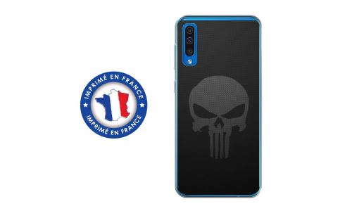 Coque souple pour Samsung Galaxy A50 avec impression Motifs tête de mort sur fond carbone